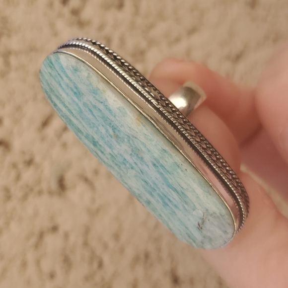 New Huge Amazonite 925 Silver Statement Ring. - Picture 13 of 16